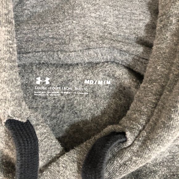 Under Armour Hoodie Mens Medium Gray Lose Logo Pullover Graphic Print Sportswear - Picture 3 of 7